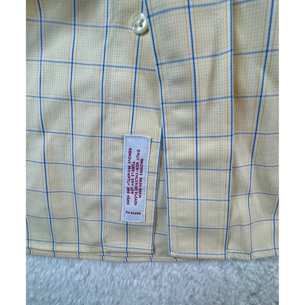 Brooks Brothers Dress Shirt Mens 18 6/7 Yellow Windowpane Check Non-Iron‎ Cotton